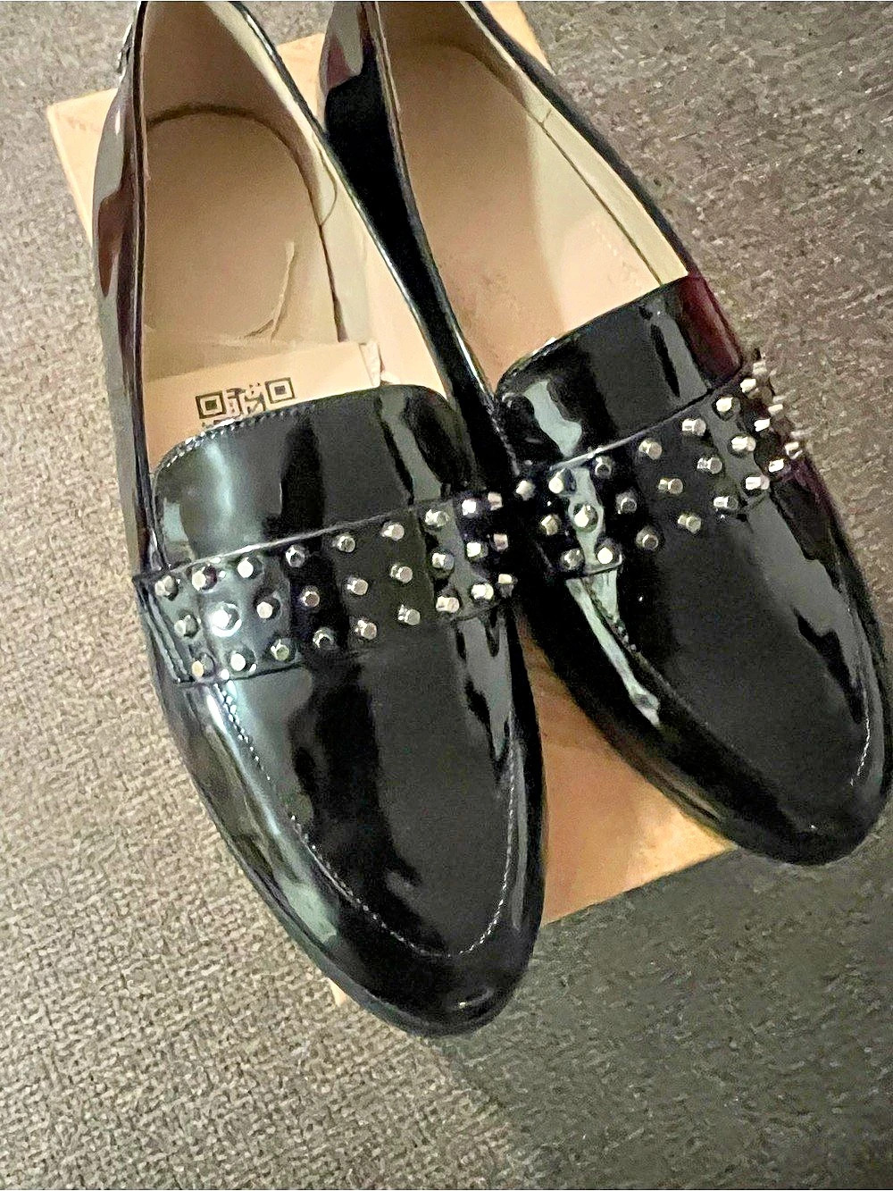 Studded Patent Loafers in Black Like New